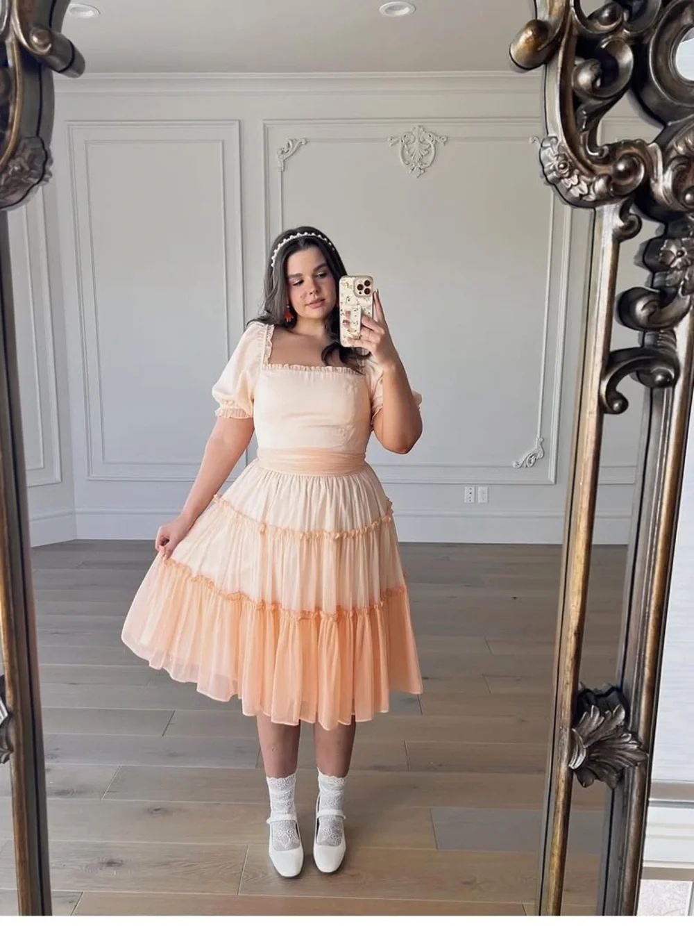 JessAkae Apricot Sorbet Ruffle Dress S - Picture 8 of 14